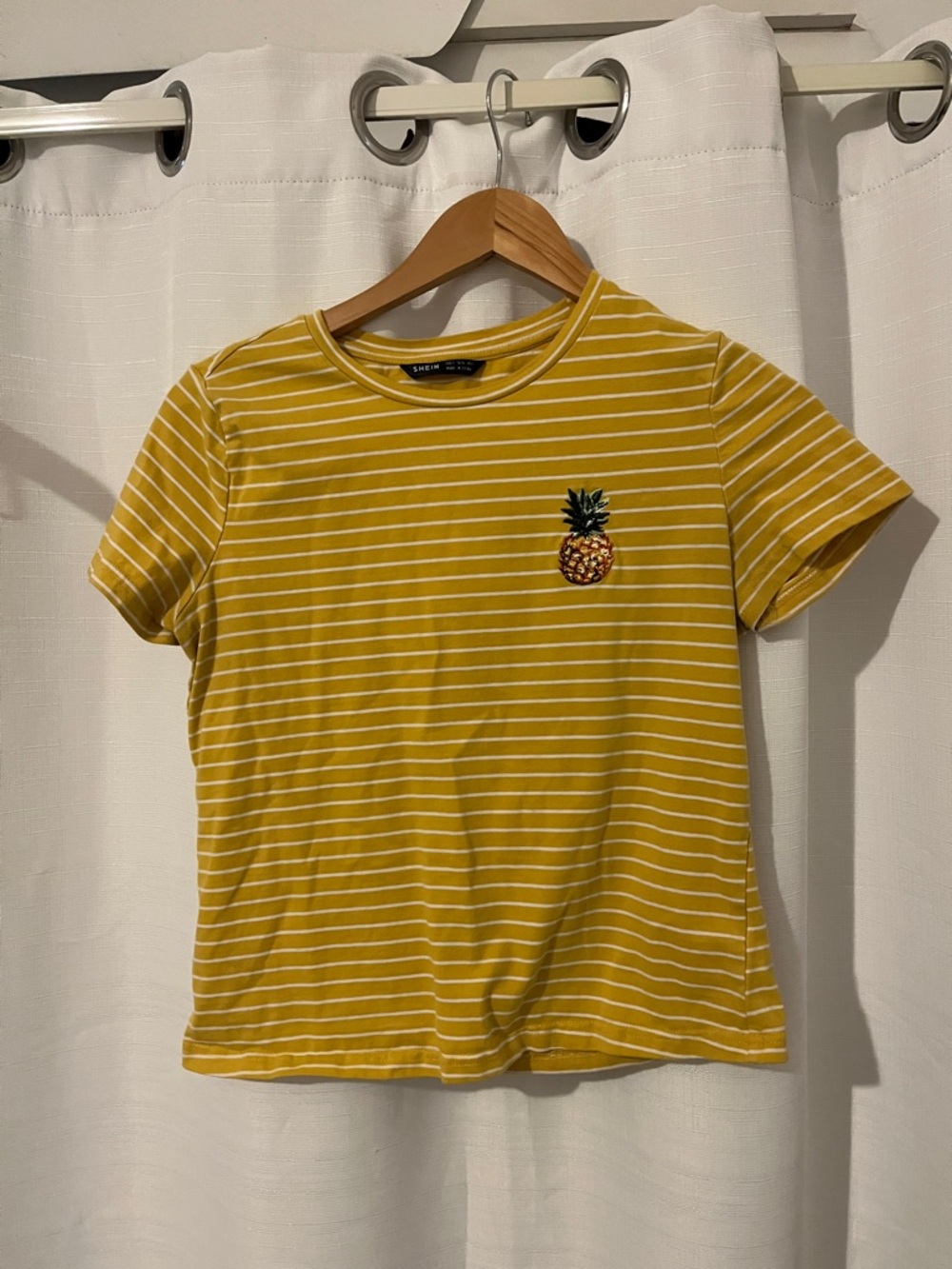 SHEIN Yellow Striped Tee with Pineapple Patch